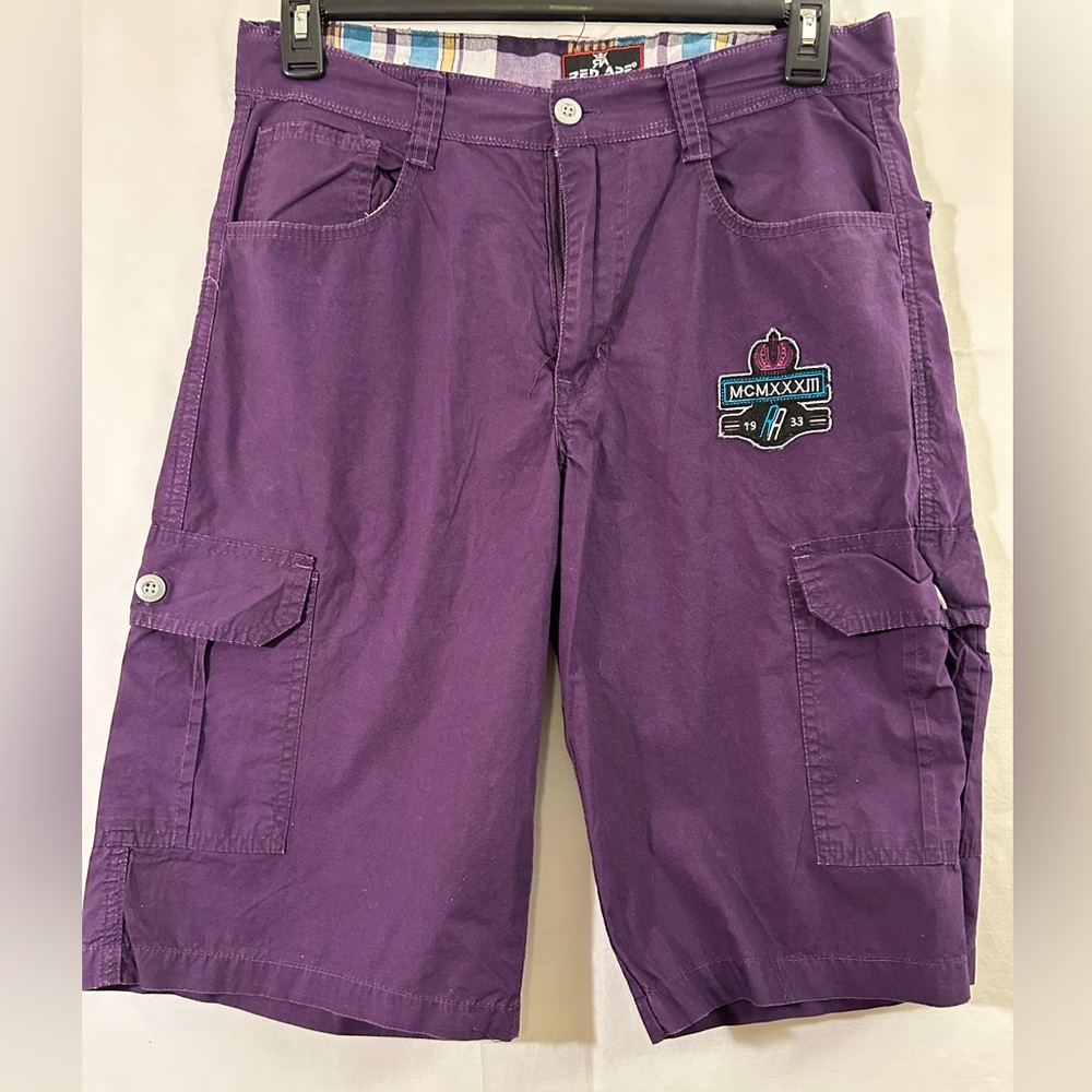 Red Ape Purple Cotton Cargo Shorts Tagged Waist Size 36, measures 34